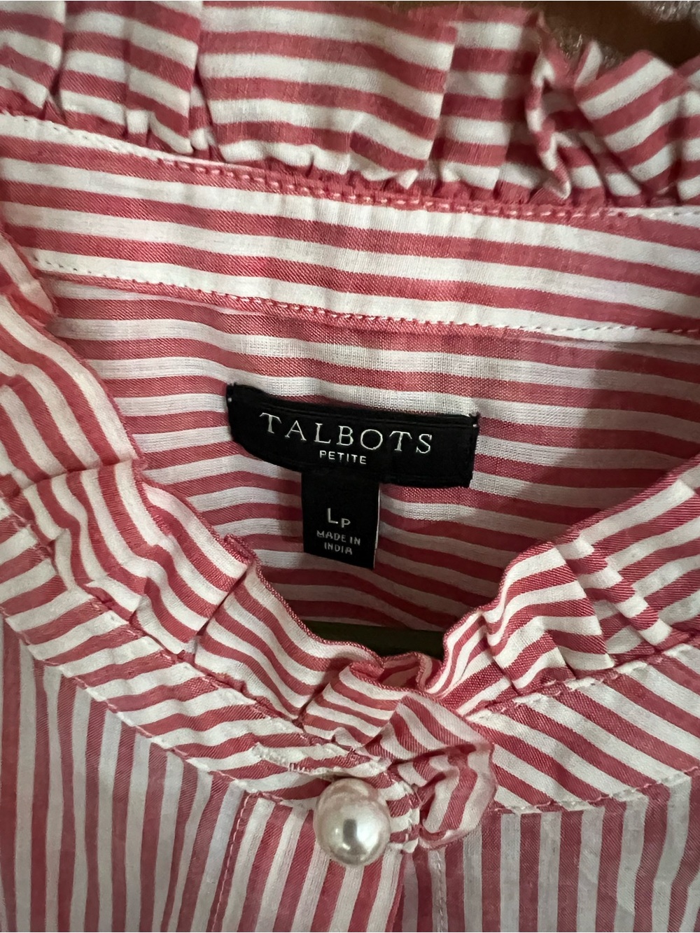 Talbots Petite Pink and White Striped Button-Down Shirt